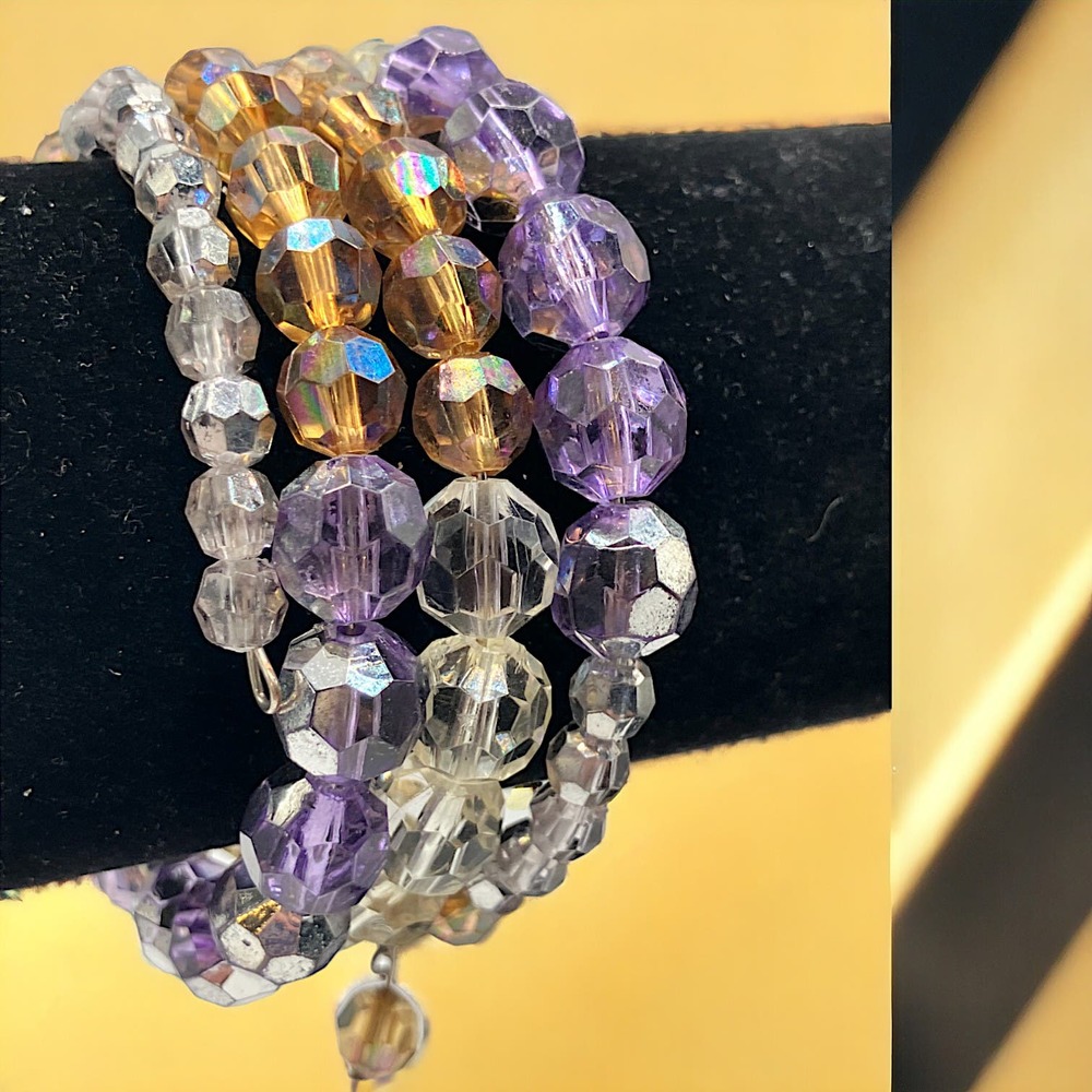 Multicolored Crystal Beaded Memory Wire Wrap Around Bracelet!